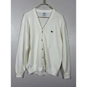 VTG Izod‎ Lacoste Mens L White Cardigan Orlon Made USA 80s Preppy Old Money